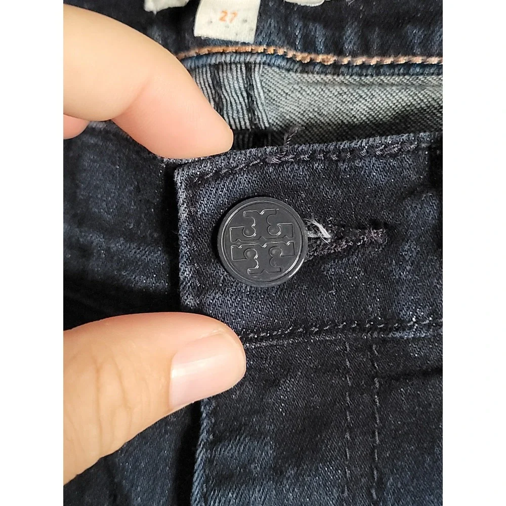 Tory Burch Jeans Womens 27 (Fits 29) Bootcut Denim Logo Back Pockets Dark Wash